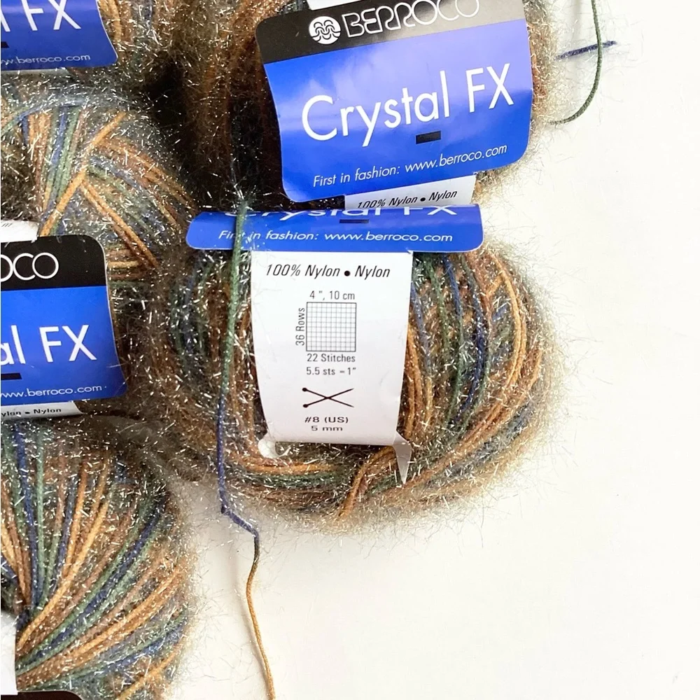 Berroco Crystal FX Multicolor Nylon Yarn Blue Brown Tan Silver Eyelash Accents R